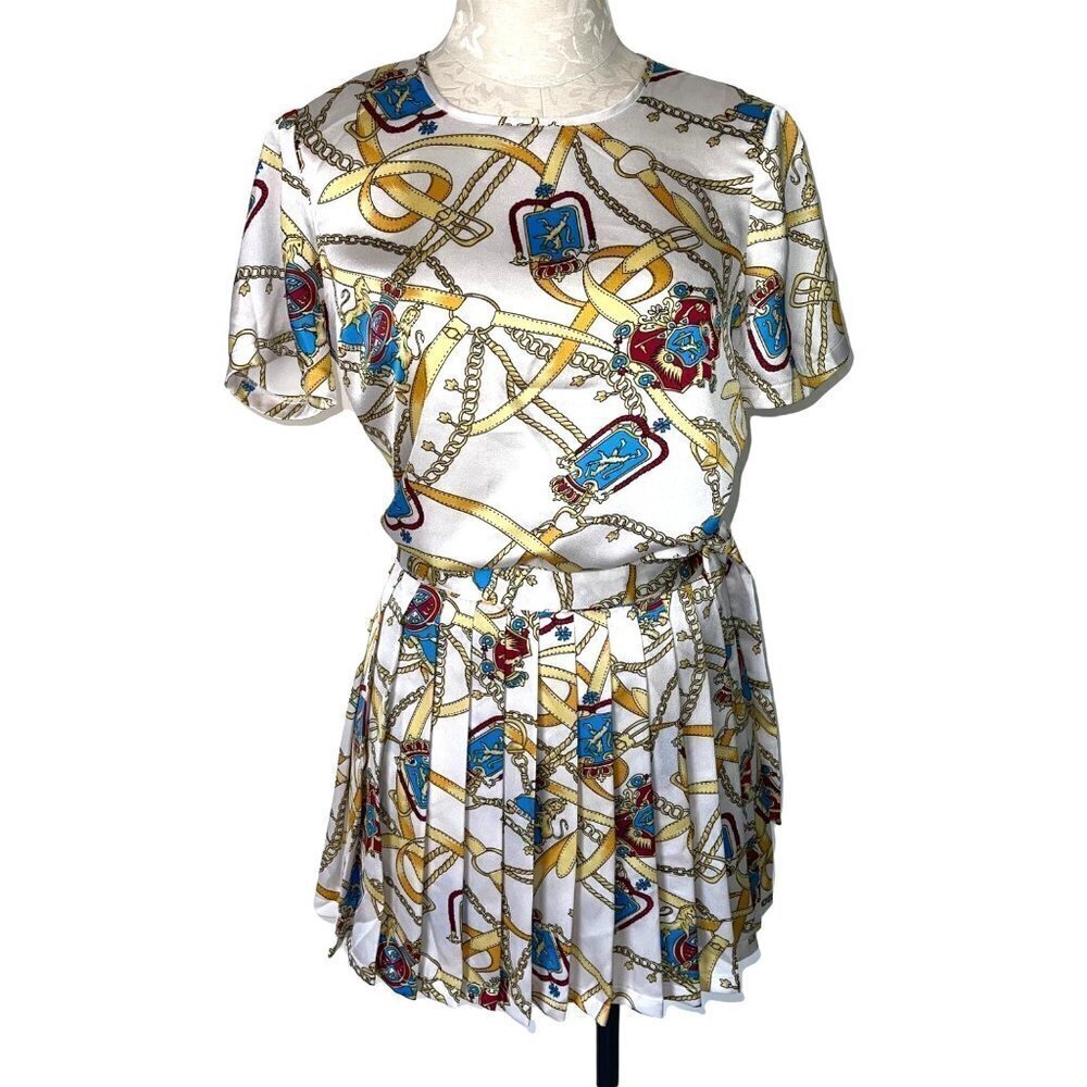 Skirt Top Set Womens Size Small S Vintage Lion And Horse Chain Print Back Zipper